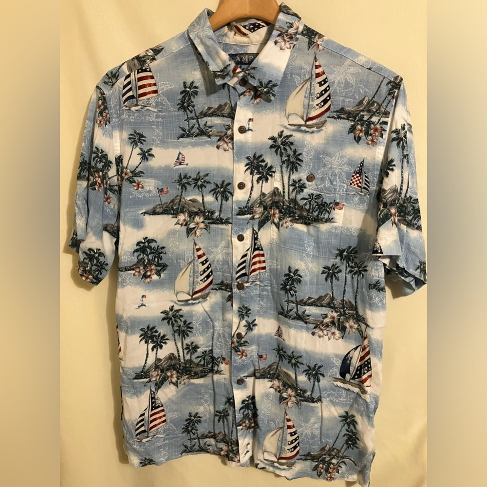 Campia Men's Multicolor Short Sleeve Button Up Hawaiian Shirt Size Large